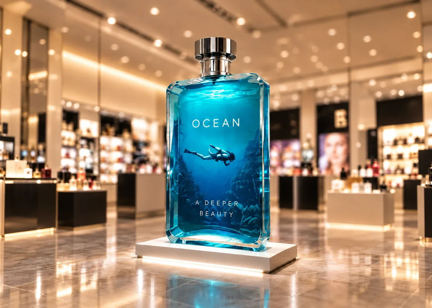 Glorificador de perfume a gran escala en una perfumería, diseñado por Atamark