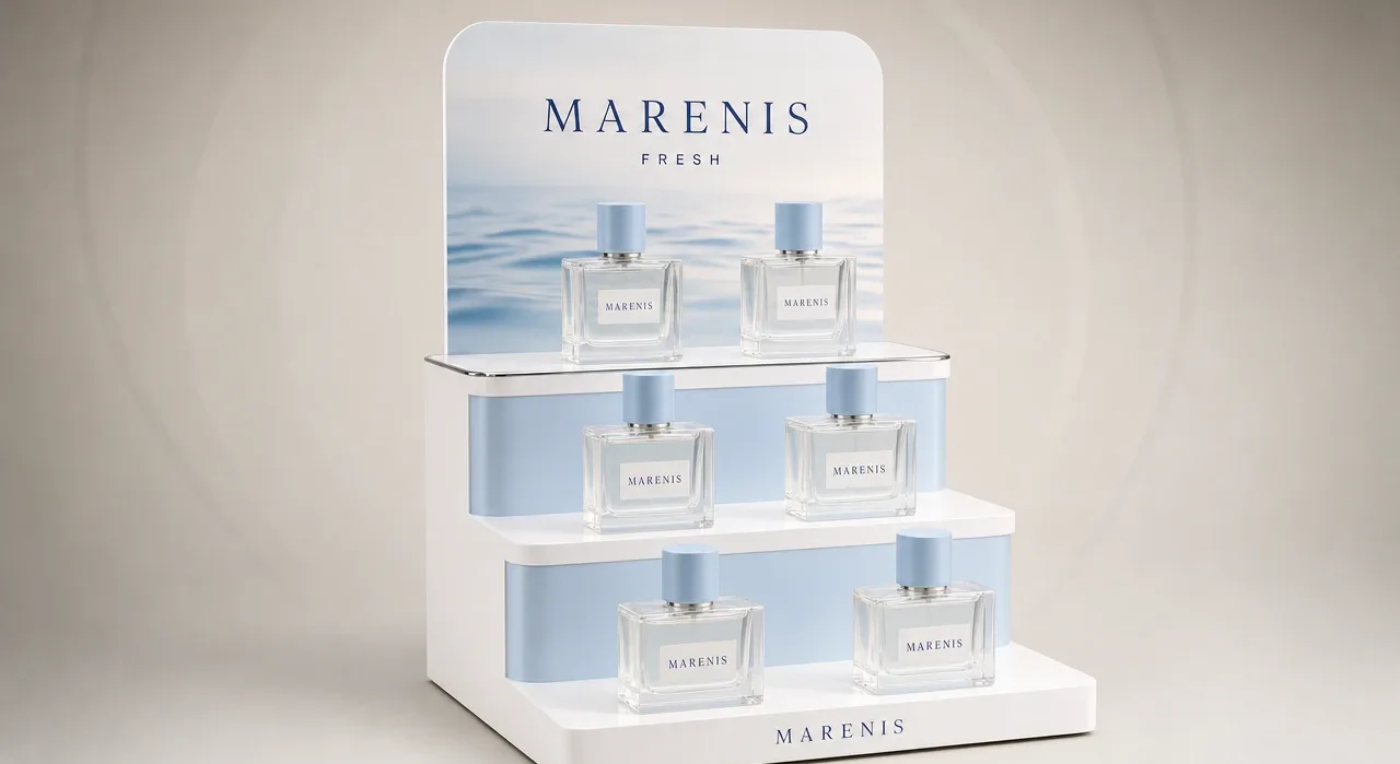 Expositor de mostrador escalonado de perfumería