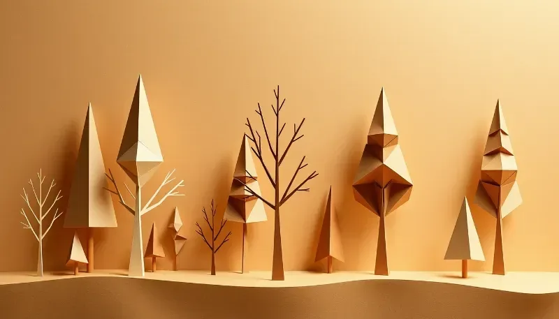 Bosque creativo en papel, inspiración de PLV para cosmética tendencias 2025 con diseño sostenible